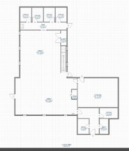 Blueprint of residential layout with offices and kitchen