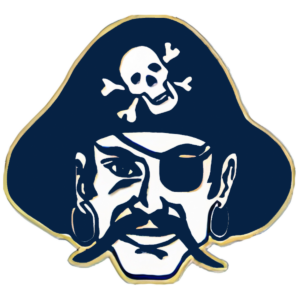 Pirate with eyepatch and skull hat logo