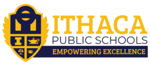 Ithaca Public Schools logo, empowering excellence slogan.