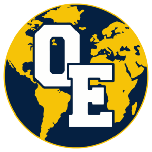 Logo with letters OE on globe