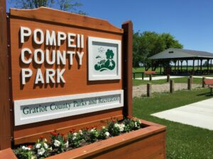 Pompeii County Park sign and pavilion