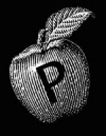 Engraved apple with letter P on it